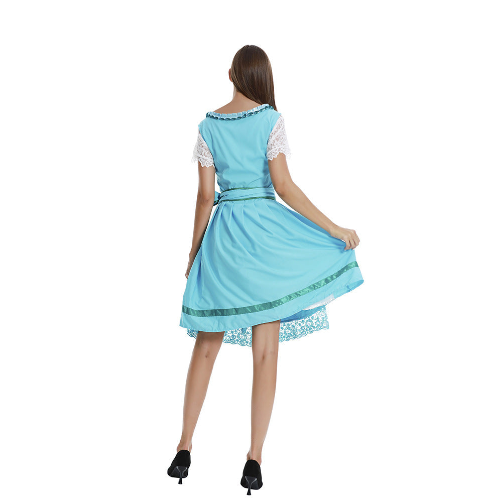Damen nan romantisches Alpenkleid mit geschnürtem Mieder, Spitzeneinsatz und Taillenschärpe EB