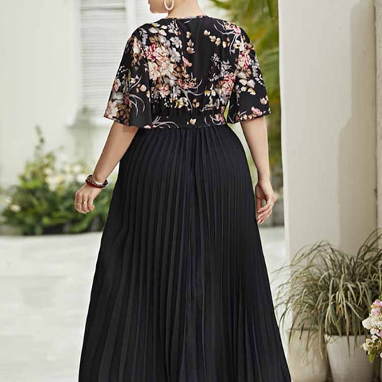 Damen Maxi-Kleid mit floralem Oberteil und plissiertem Rock EB