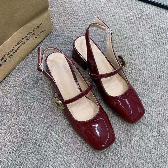 Damen Slingback-Pumps mit breitem Blockabsatz und dekorativem Schnallenakzent EB