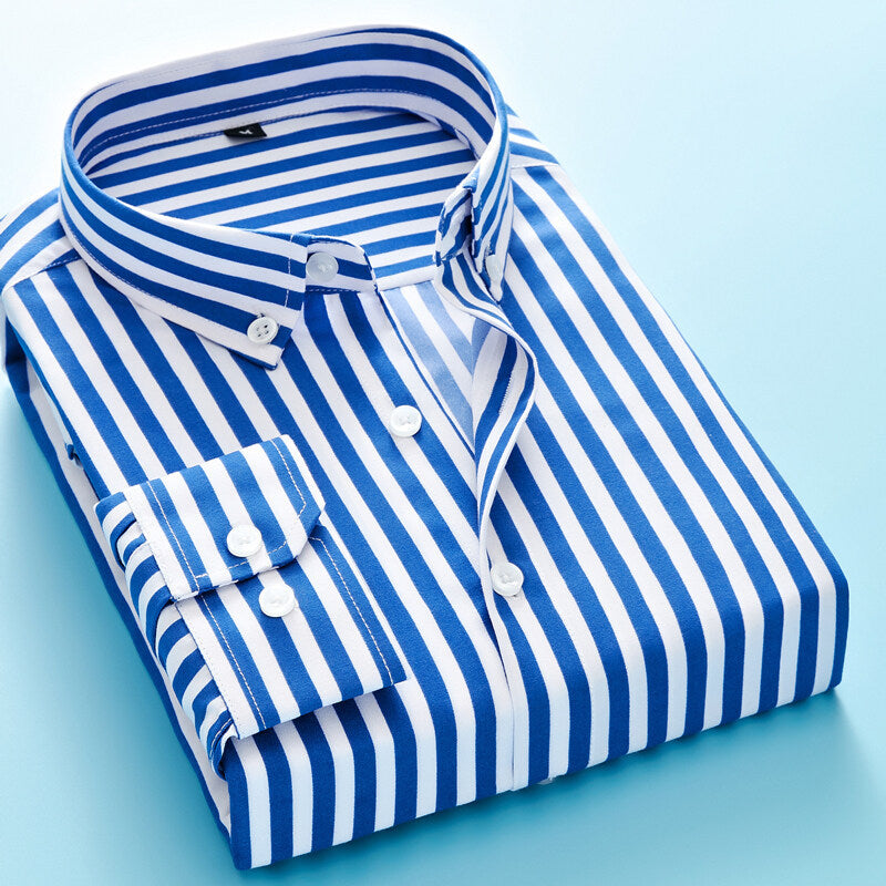 Herren nan gestreiftes Business-Hemd mit Button-Down-Kragen, Brusttasche und bügelleichtem Baumwollmix EB