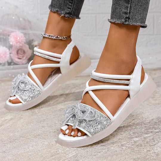 Damen Glamouröse Riemchen-Sandalen mit funkelnden Schleifenverzierungen EB