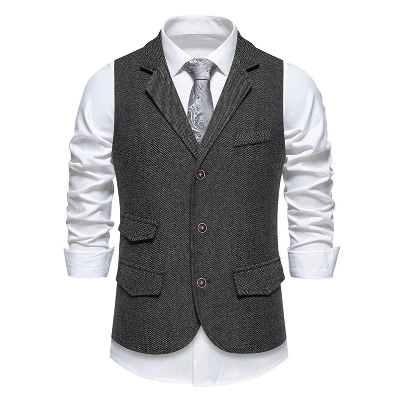 Herren elegante Anzugweste im klassischen Herringbone-Design mit praktischen Taschen EB 1758809564