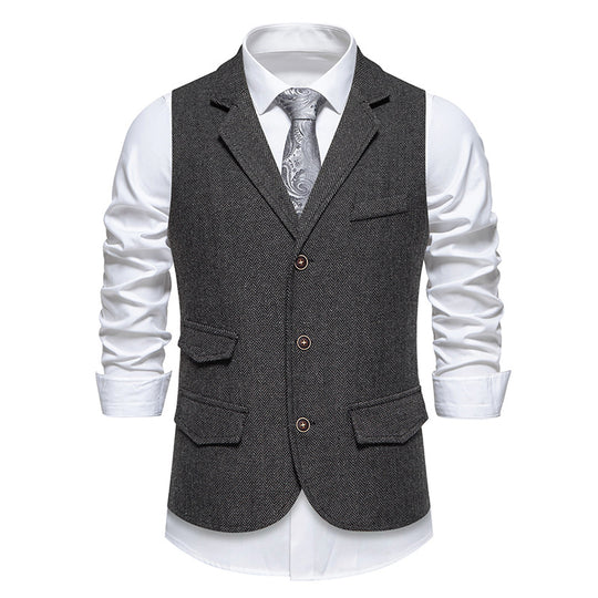 Herren elegante Anzugweste im klassischen Herringbone-Design mit praktischen Taschen EB 1758809564