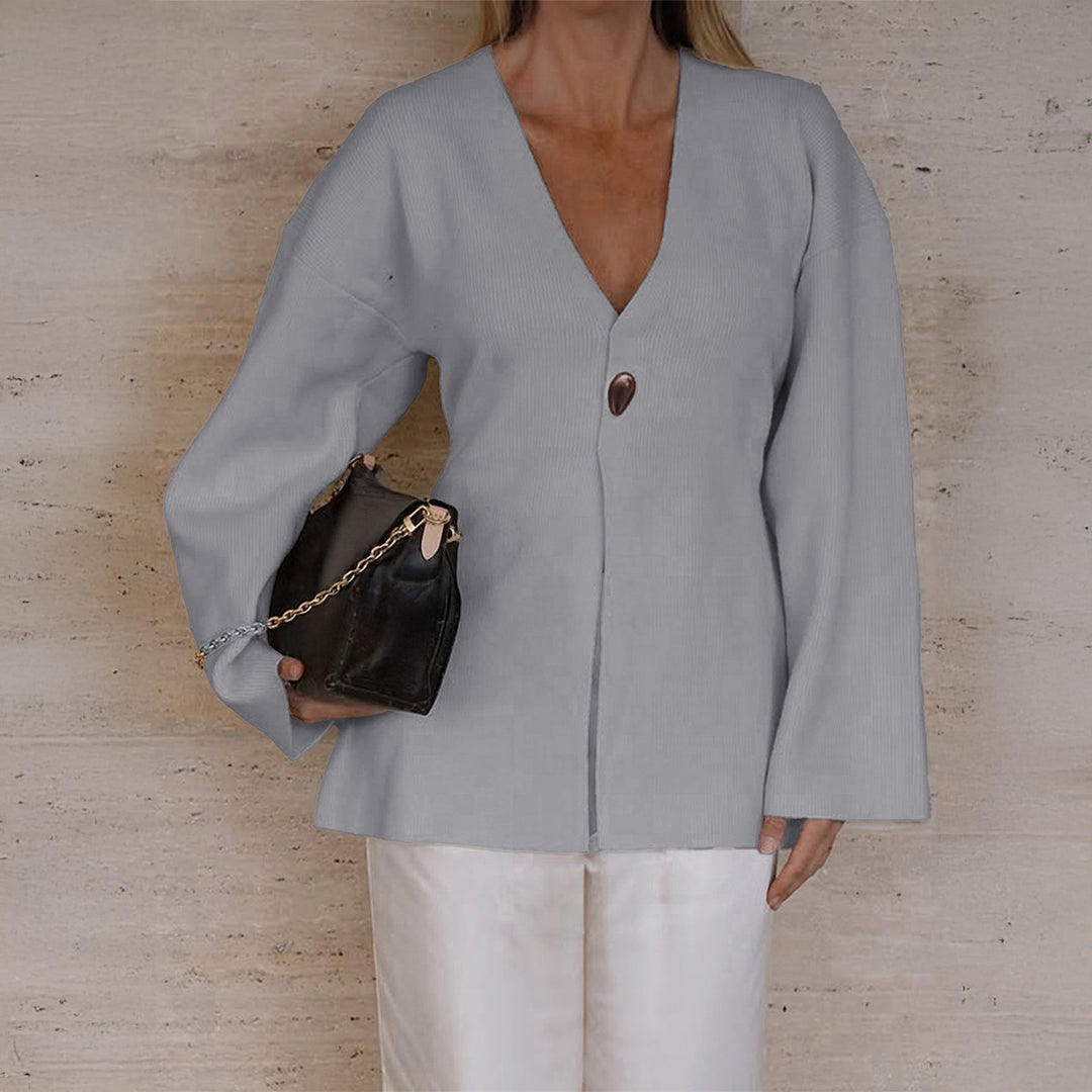 Damen nan taillierter Feinstrick-Cardigan mit V-Ausschnitt, Zierknopf und frontaler Schlitz EB