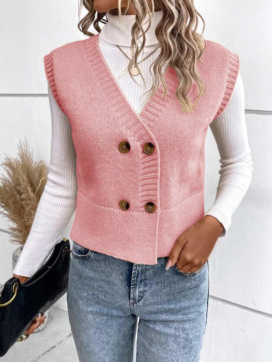 Damen Strickweste mit doppelter Knopfleiste EB