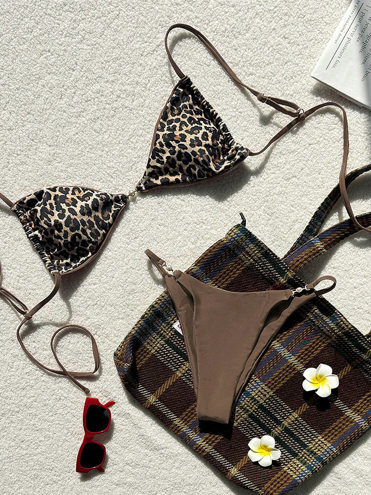 Damen Triangel-Bikini mit animalischem Muster und verstellbaren Trägern EB