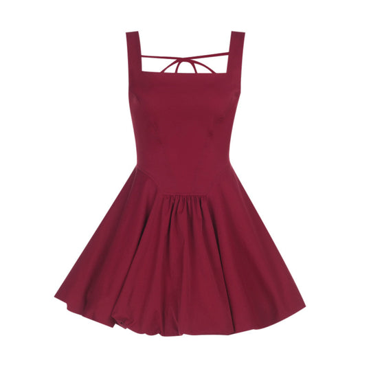 Damen schwingendes Midikleid mit quadratischem Ausschnitt und schmalen Trägern EB