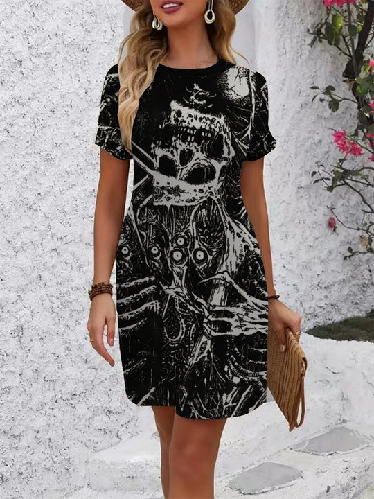 Damen lässiges Kurzarmkleid mit kreativem geometrischen Muster EB