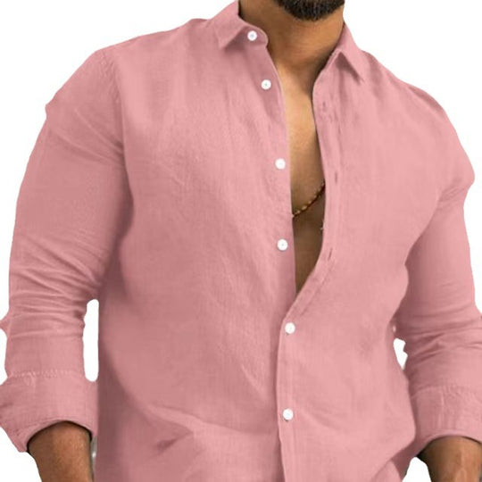 Herren elegantes Leinenhemd mit moderner Knopfleiste EB