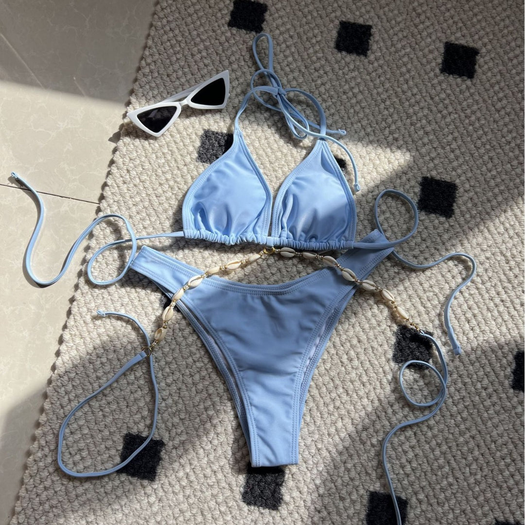 Damen Triangel-Bikini mit dekorativer Muschelstruktur EB