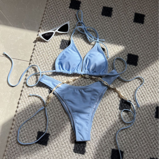 Damen Triangel-Bikini mit dekorativer Muschelstruktur EB