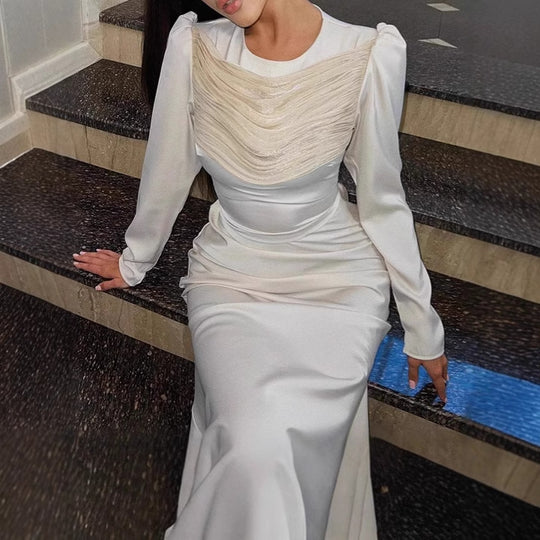 Damen Elegantes Maxikleid mit raffinierten Drapierungsdetails und langem Arm EB