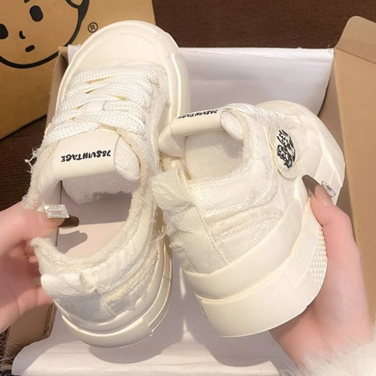 Damen modische Sneaker mit stylischem Fleece-Einsatz EB