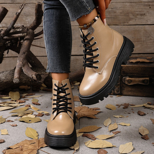 Damen Schnürstiefel mit tiefem Profil und seitlichem Reißverschluss EB