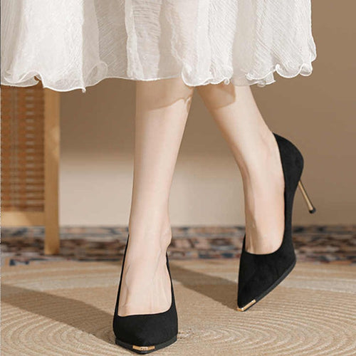 Damen schicke Stiletto-Pumps aus samtigem Obermaterial mit metallischen Akzenten EB