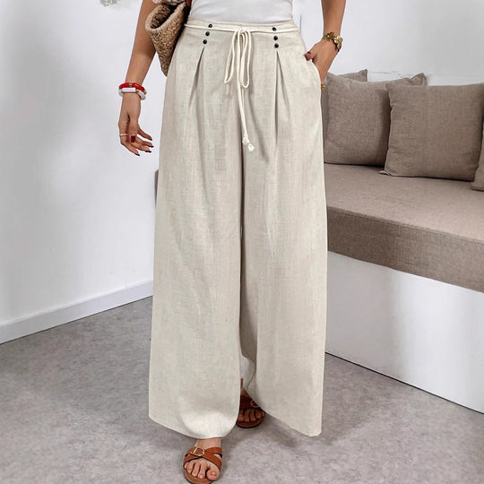 Damen Weit geschnittene Leinenhose mit verstellbarem Bund EB