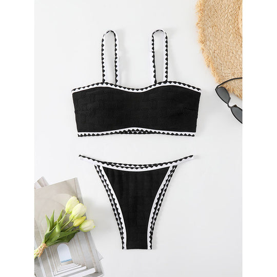 Damen Bikini-Set mit strukturiertem Oberteil und hoch geschnittenem Unterteil EB