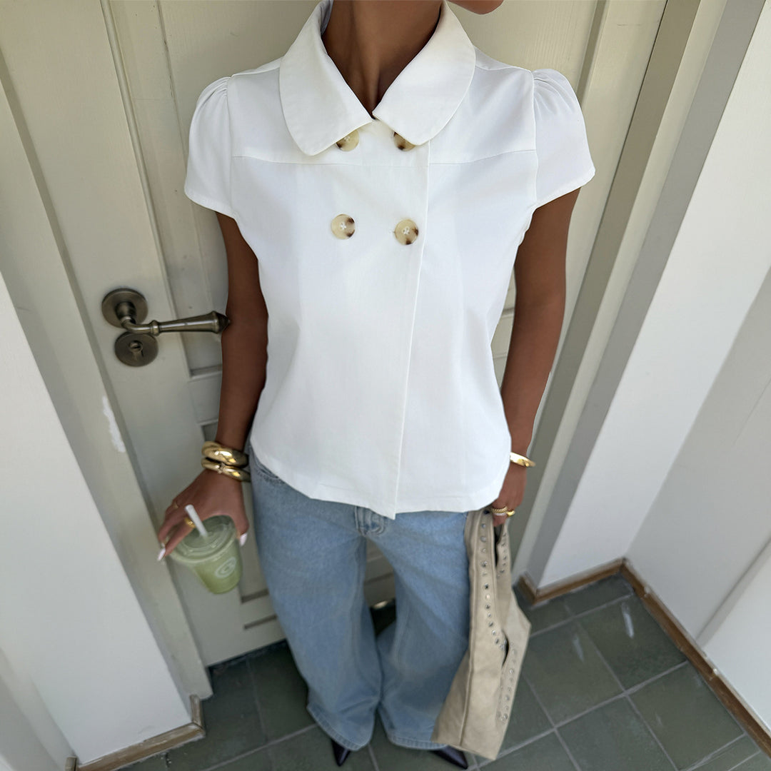 Damen elegante Bluse mit schicken Knopfdetails und Kragen EB