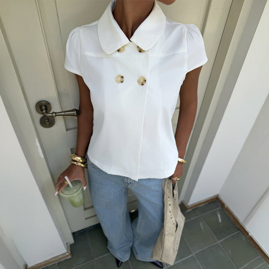 Damen elegante Bluse mit schicken Knopfdetails und Kragen EB