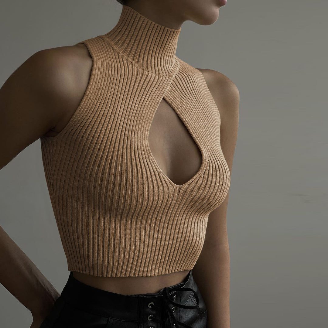 Damen Crop-Top mit hohem Kragen und tiefem Ausschnitt EB