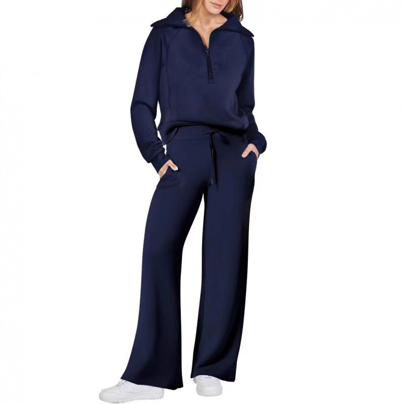Damen Sportliches Set mit Stehkragen und weit geschnittenen Hosen EB