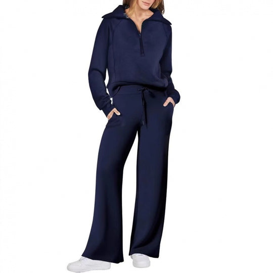 Damen Sportliches Set mit Stehkragen und weit geschnittenen Hosen EB