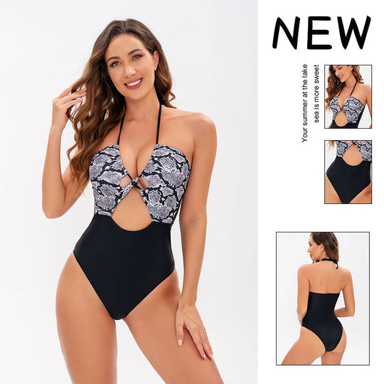 Damen Einteiler Badeanzug mit raffiniertem Schlangenmotiv und Cut-Out-Details EB