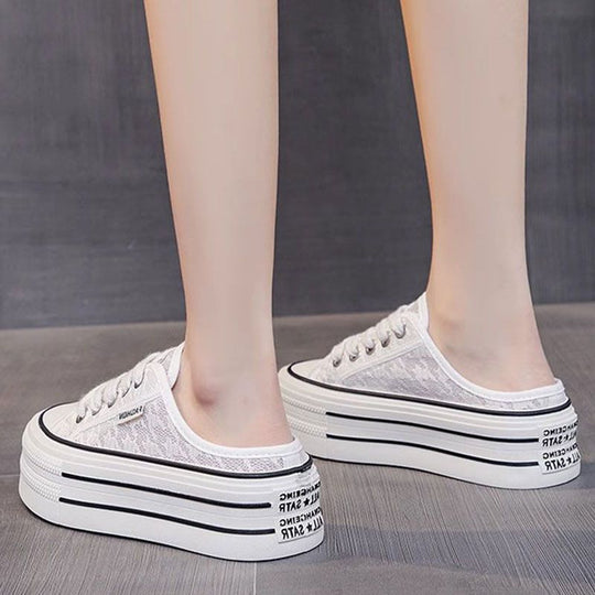 Damen Plattform Sneaker mit luftiger Canvas-Oberfläche und rutschfester Sohle EB