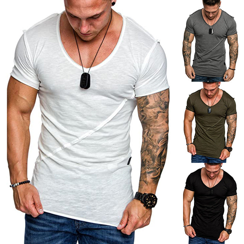 Herren V-Ausschnitt T-Shirt aus hochwertiger Baumwolle mit strukturierter Oberfläche EB
