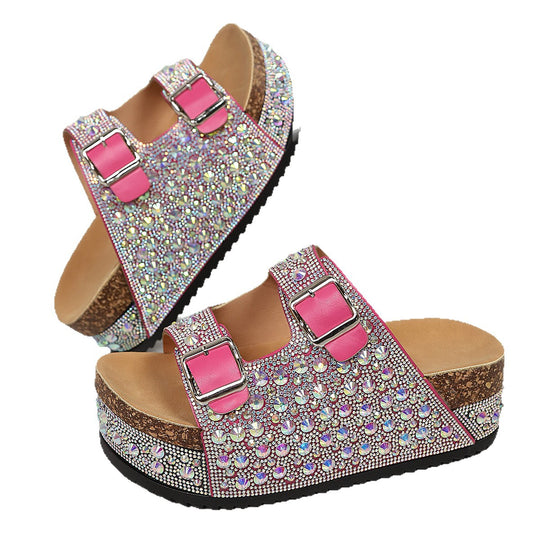 Damen Pailletten-Badesandalen mit breiten Riemen EB