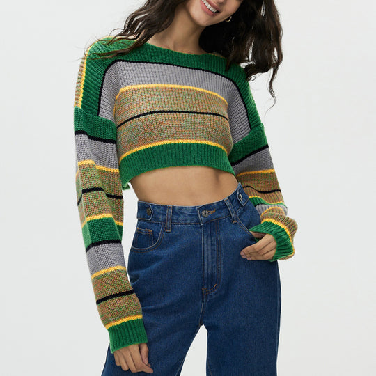 Damen Crop-Pullover mit lässigen Streifen und weichem Material EB