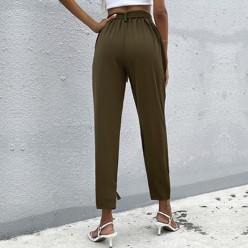 Damen lockere Culotte-Hose mit eleganten Schleifen-Details und Bindegürtel EB