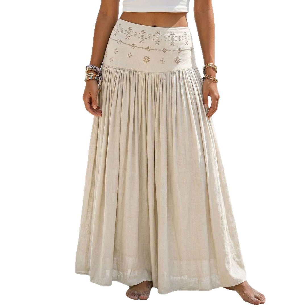 Damen nan maxi-Volantrock mit besticktem Bund und feinen Falten EB