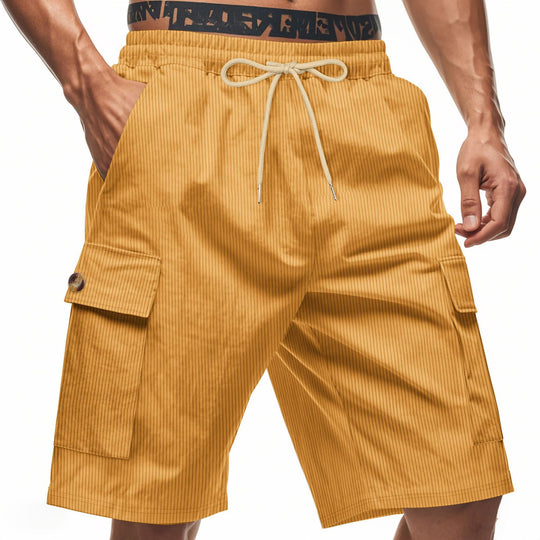 Herren nan lässige Utilitär-Bermuda mit feiner Rippstruktur elastischem Tunnelzug und aufgesetzten Klapptaschen EB