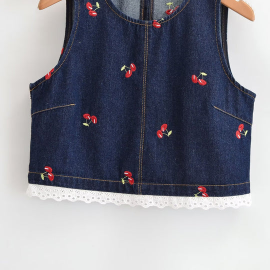 Damen Designer-Cropped-Top mit floralem Stickmuster und Spitzenbesatz EB