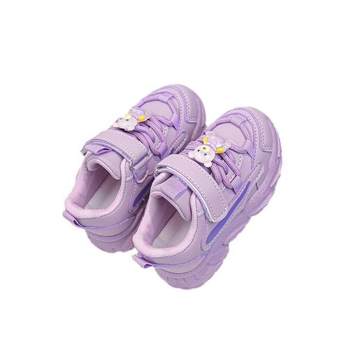 Damen sportliche Kinder-Sneaker mit verstellbarem Klettverschluss und buntem Tiermotiv EB