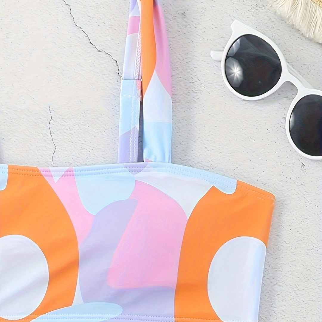 Damen Bikini-Set mit modischem grafischen Design und breiten Trägern EB