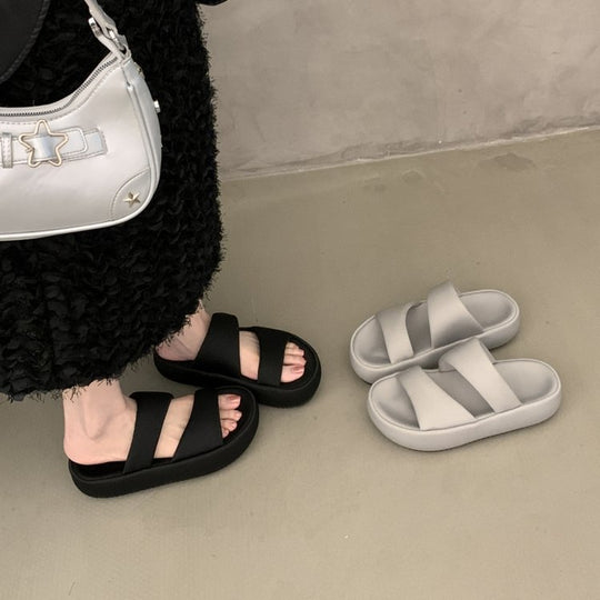 Damen komfortable Plateau-Sandalen mit breitem Doppelriemen und rutschfester Sohle EB