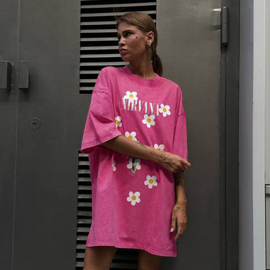 Damen Trendiges Oversized T-Shirt mit floralem Aufdruck EB