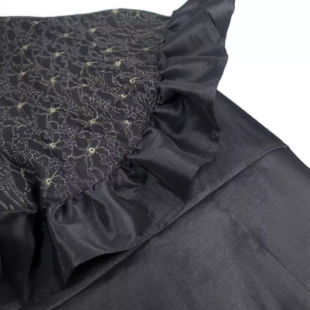 Damen Elegantes Kleid mit Rüschenausschnitt EB