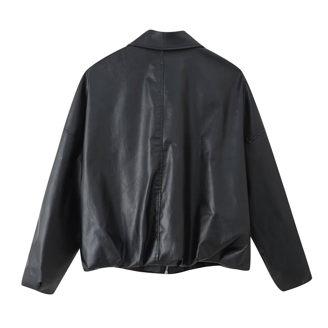 Damen modische Kunstlederjacke mit Taillengürtel EB