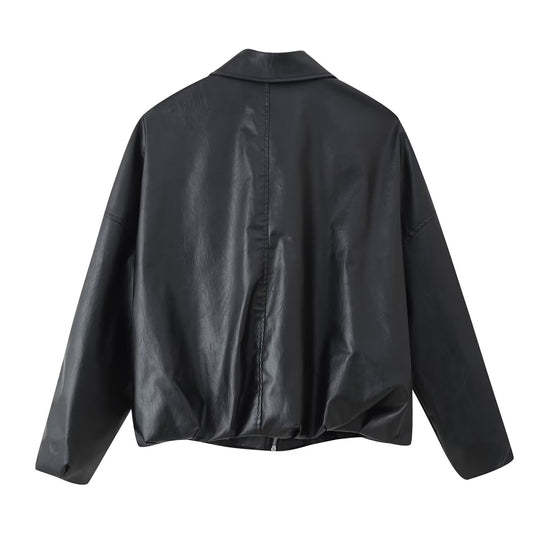 Damen modische Kunstlederjacke mit Taillengürtel EB