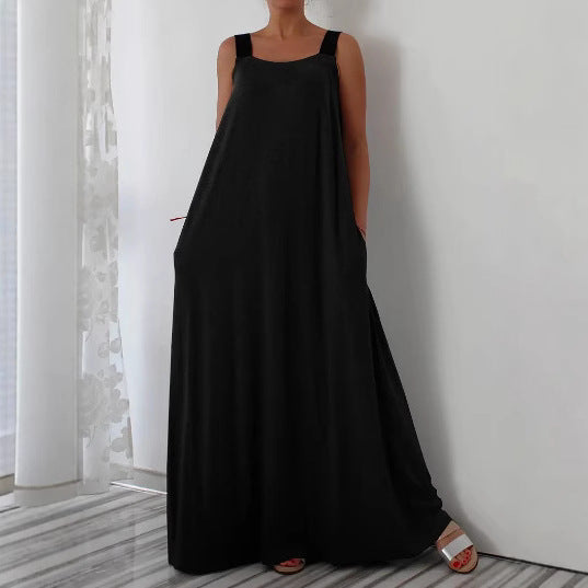 Damen luftiges Maxikleid mit verstellbaren Trägern und Taschen EB
