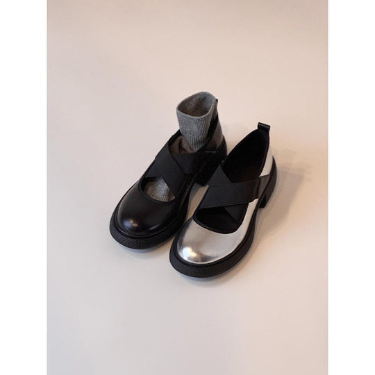 Damen Komfortable Ballerinas mit elastischem Kreuzriemen und glänzender Oberflächenstruktur EB