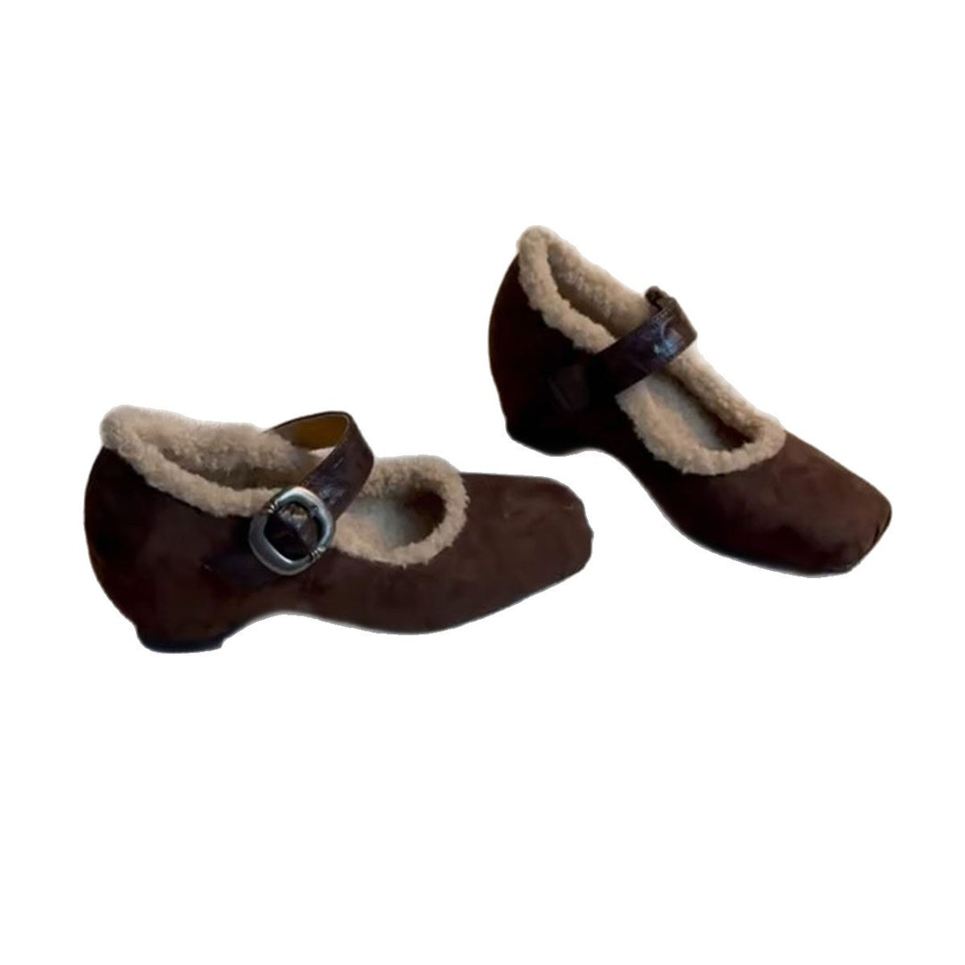 Damen Elegante Hausschuhe mit weichem Fleecefutter und modischem Schnallenverschluss EB