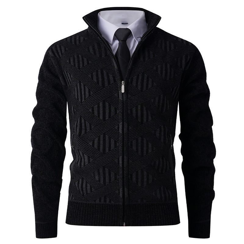 Herren Strickjacke mit strukturiertem Muster und hohem Kragen EB