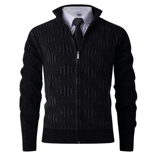 Herren Strickjacke mit strukturiertem Muster und hohem Kragen EB