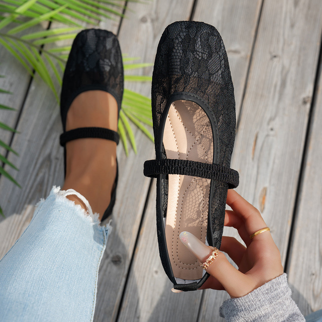 Damen elegante Ballerinas mit floralen Applikationen und rutschfester Sohle EB