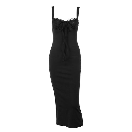 Damen figurbetontes Langarmkleid mit Spitzenverzierungen EB