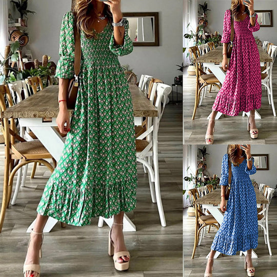 Damen Maxikleid mit detailreicher Raffung und voluminösen Ärmeln EB